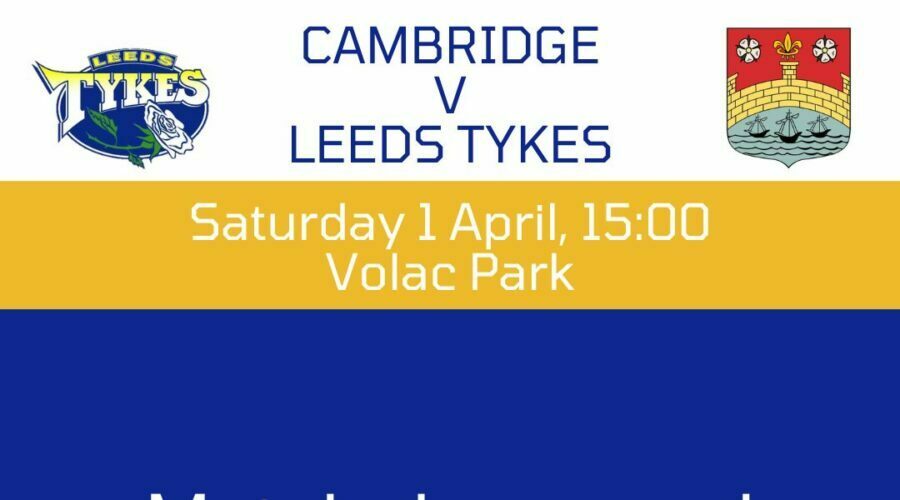 Cambridge v Leeds Tykes with logos, Saturday 1 April, 15:00 Volac Park, Match day squad