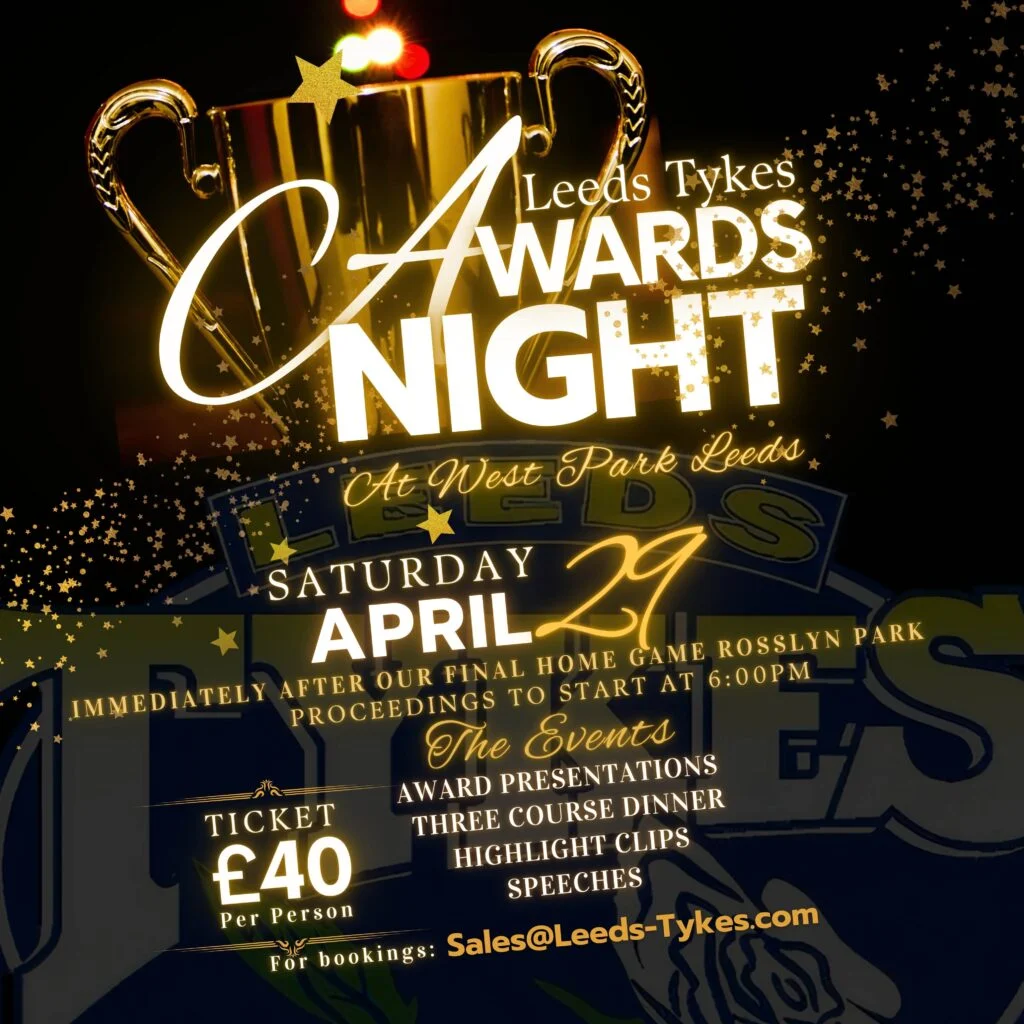 Leeds Tykes award night poster with details of the evening