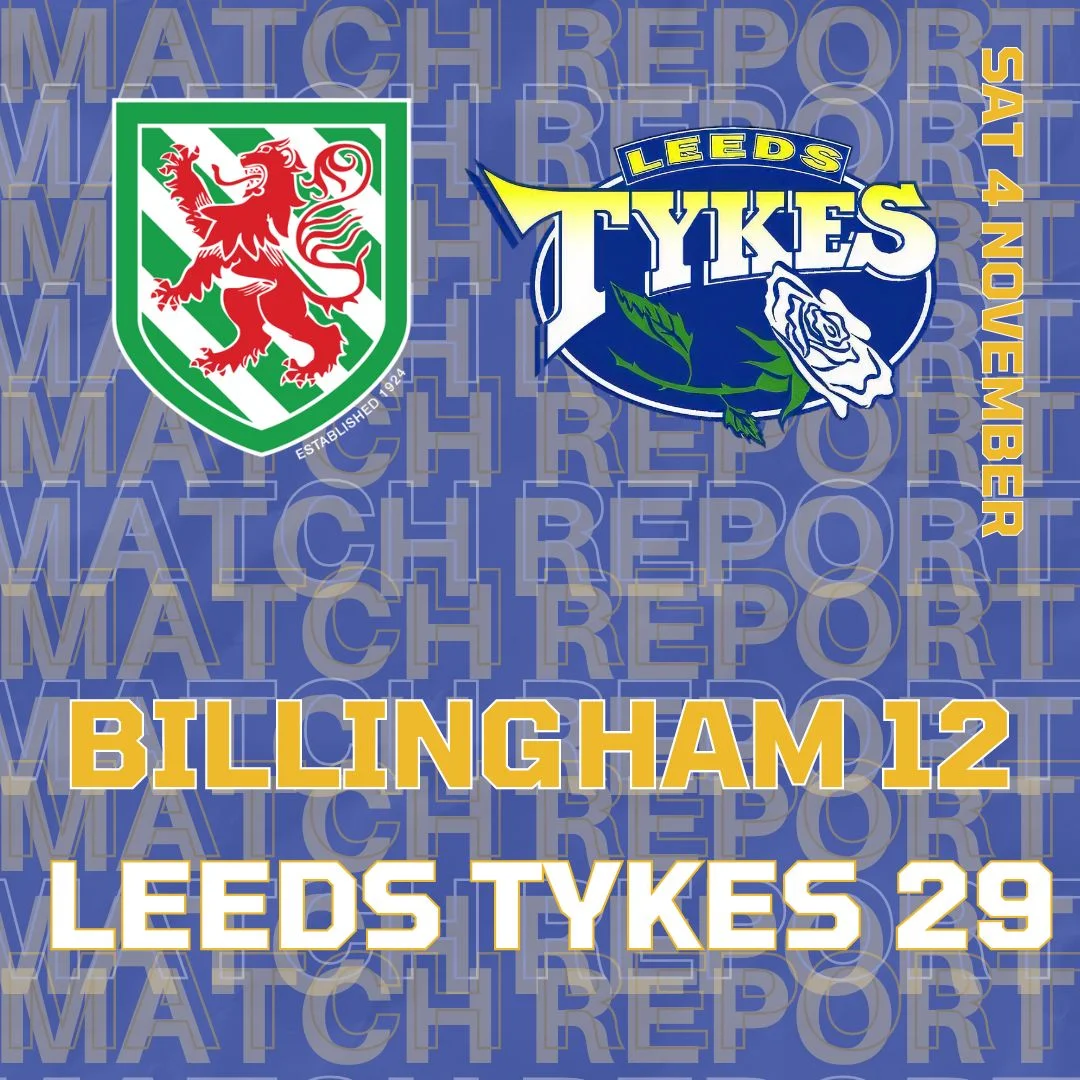 Billingham 12 Leeds Tykes 29 Team logos Sat 4 November