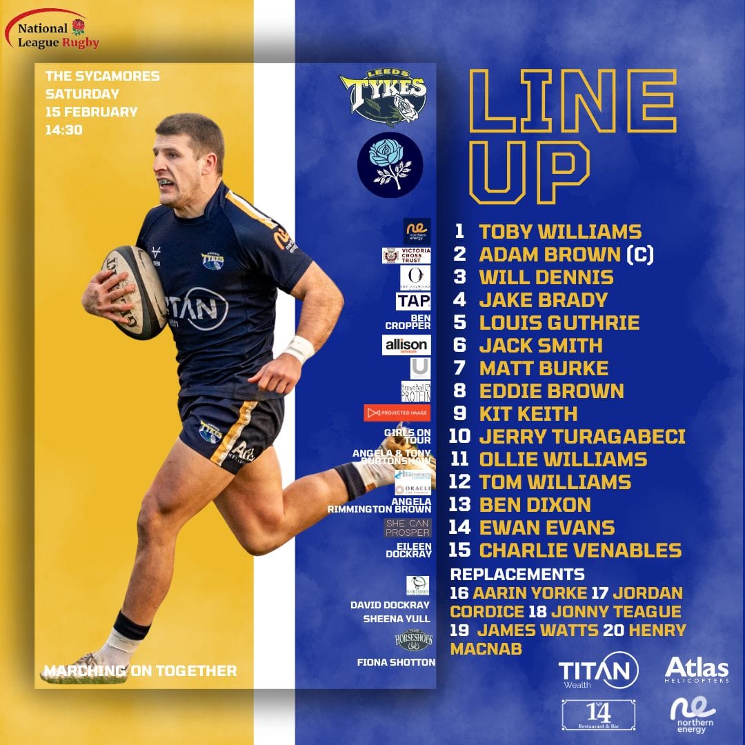 Leeds Tykes team sheet for Saturday 15 February