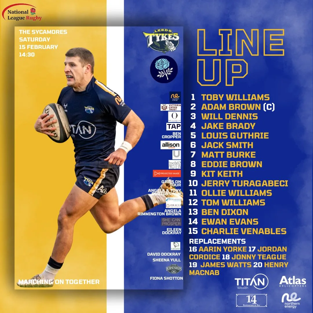 Leeds Tykes team sheet for Saturday 15 February